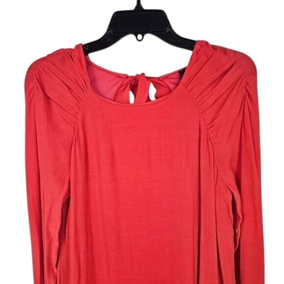 Zara Trafaluc Red Open Back Mini Dress M Ruffles Pleated Long Sleeve Feminine - Picture 4 of 12